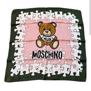 Moschino 100% Silk Puzzle Piece Teddy Bear Square Scarf